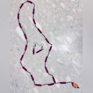 Faux rosary necklace and earrings set